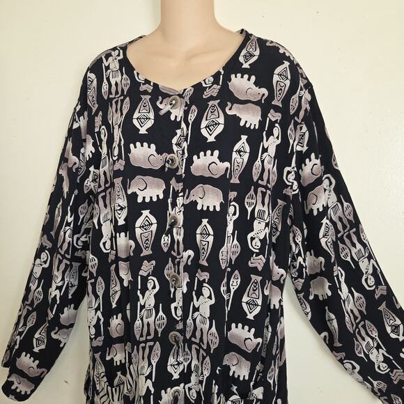 Chicos Design Tribal Print Jacket Blouse 16 (3) Egyptian Lightweight Lagenlook - Picture 2 of 16